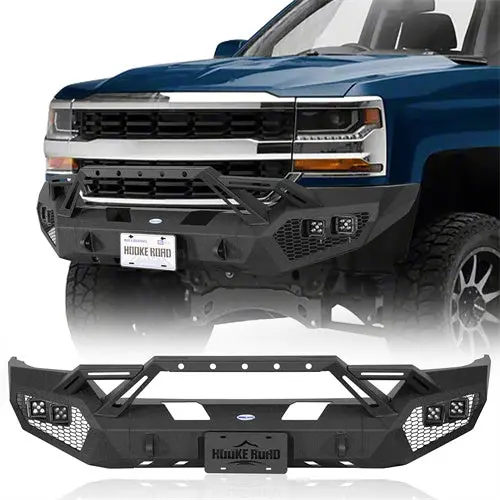 Front Bumper W/ Winch Plate & 4 × Led Lights (16-18 Chevy Silverado 1500) - Hooke Road 1