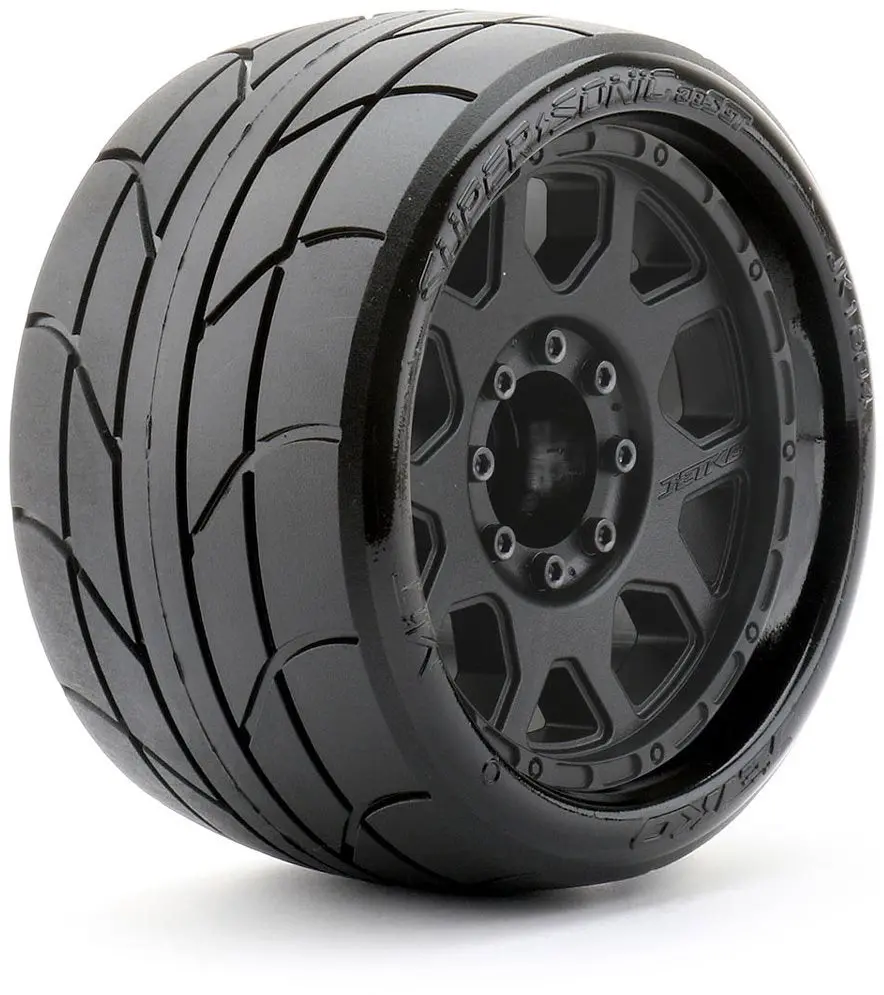 Jetko 1/8 Sgt 3.8 Super Sonic Tires Mounted On Black Claw Rims, Medium 1