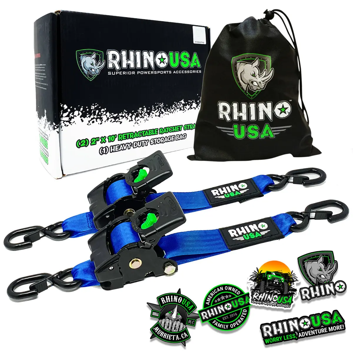 Rhino Usa Retractable Ratchet Straps (2Pk 2Inx10ft) Blue 1