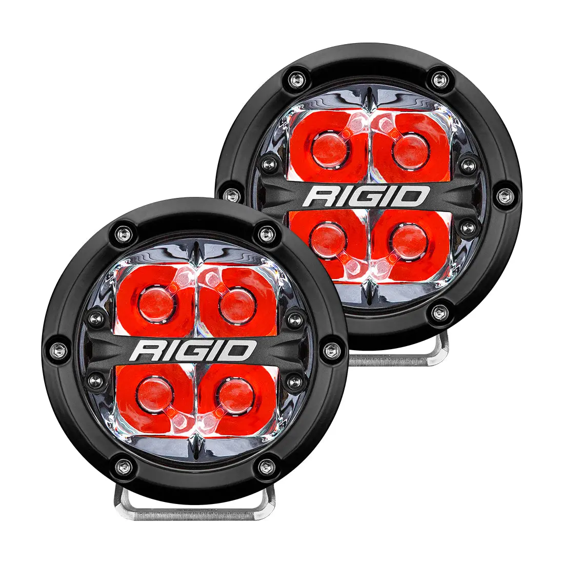 Rigid 360-Series 4 Inch Round Led Off-Road Light, Spot Beam Pattern For High Speeds, Red Backlight, Pair 1