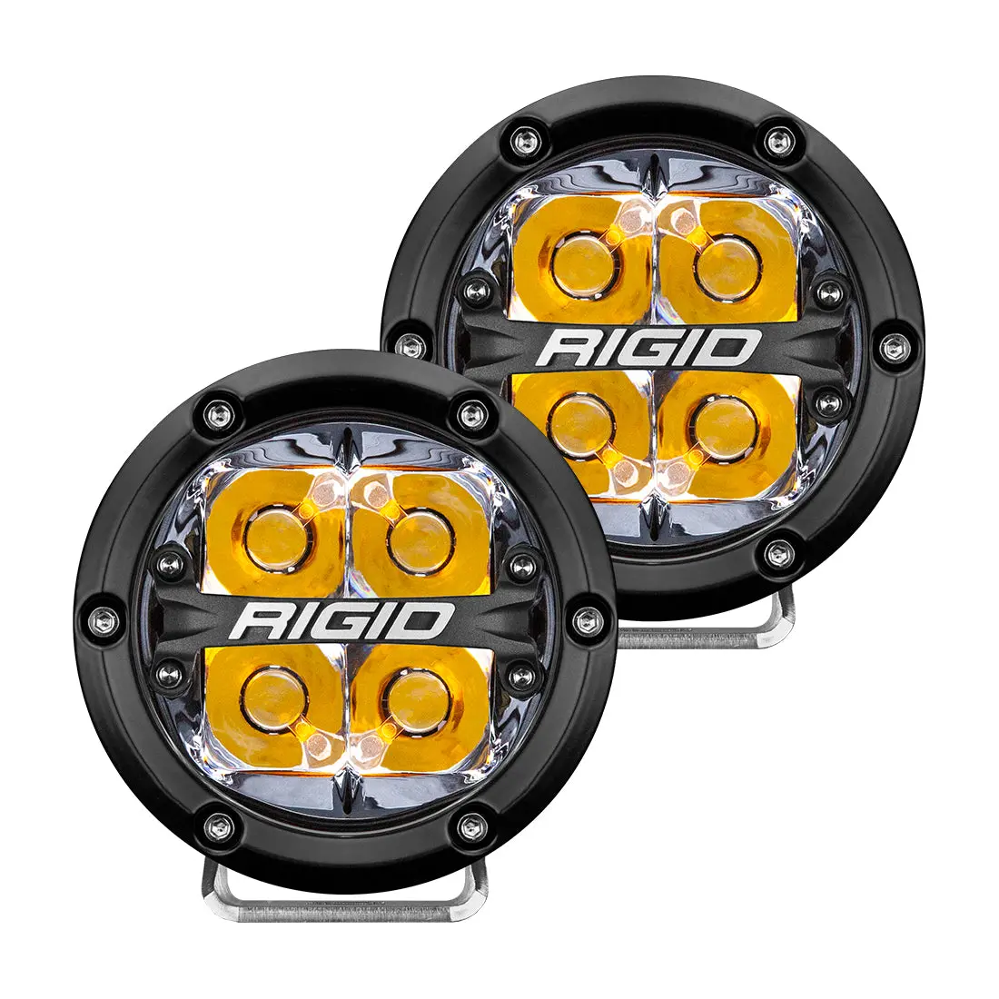 Rigid 360-Series 4 Inch Round Led Off-Road Light, Spot Beam Pattern For High Speeds Amber Backlight, Pair 1
