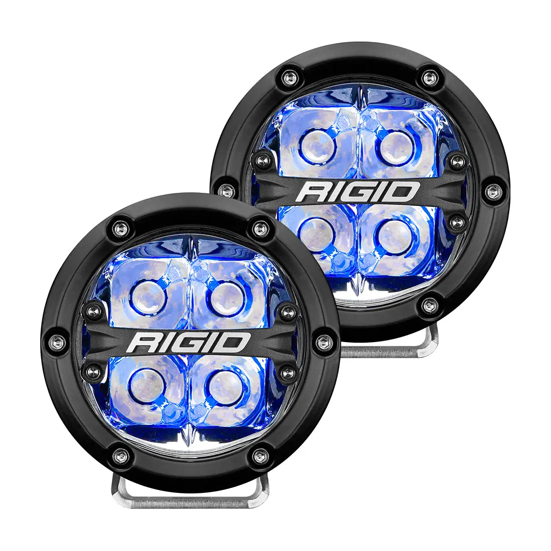 Rigid 360-Series 4 Inch Round Led Off-Road Light, Spot Beam Pattern For High Speeds, Blue Backlight, Pair 1
