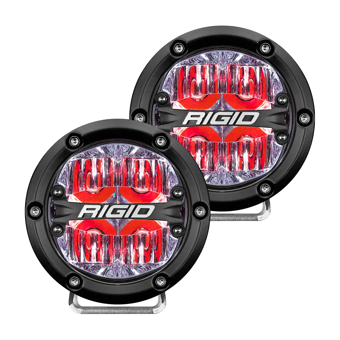 Rigid 360-Series 4 Inch Round Led Off-Road Light, Drive Beam Pattern For Moderate Speeds, Red Backlight, Pair 1