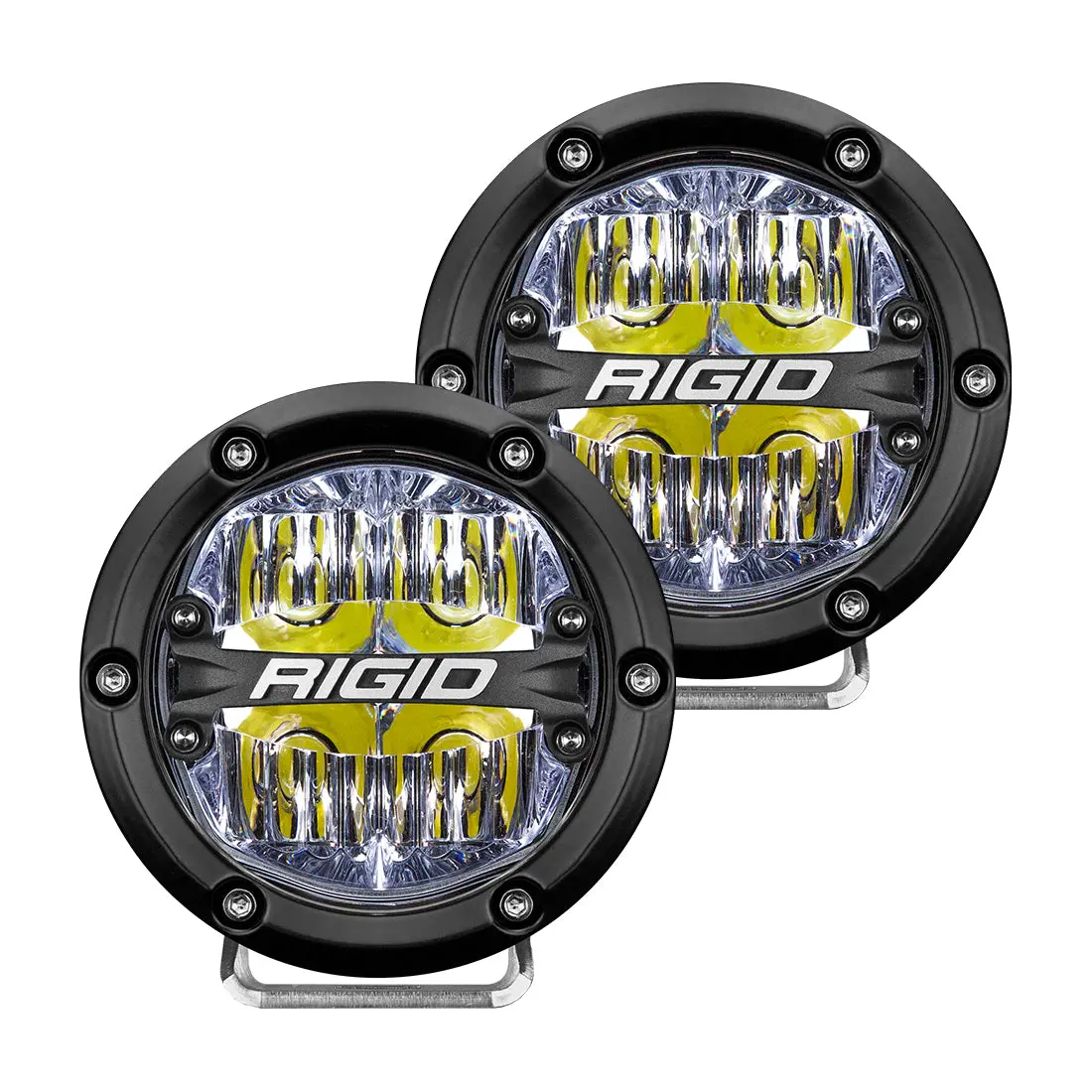 Rigid 360-Series 4 Inch Round Led Off-Road Light, Drive Beam Pattern For Moderate Speeds, White Backlight, Pair 1