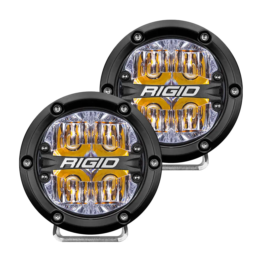 Rigid 360-Series 4 Inch Round Led Off-Road Light, Drive Beam Pattern For Moderate Speeds, Amber Backlight, Pair 1