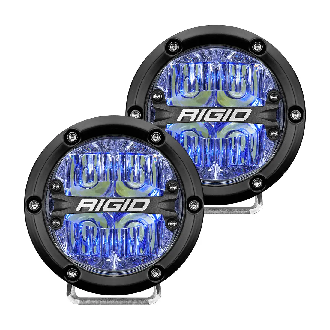 Rigid 360-Series 4 Inch Round Led Off-Road Light, Drive Beam Pattern For Moderate Speeds, Blue Backlight, Pair 1