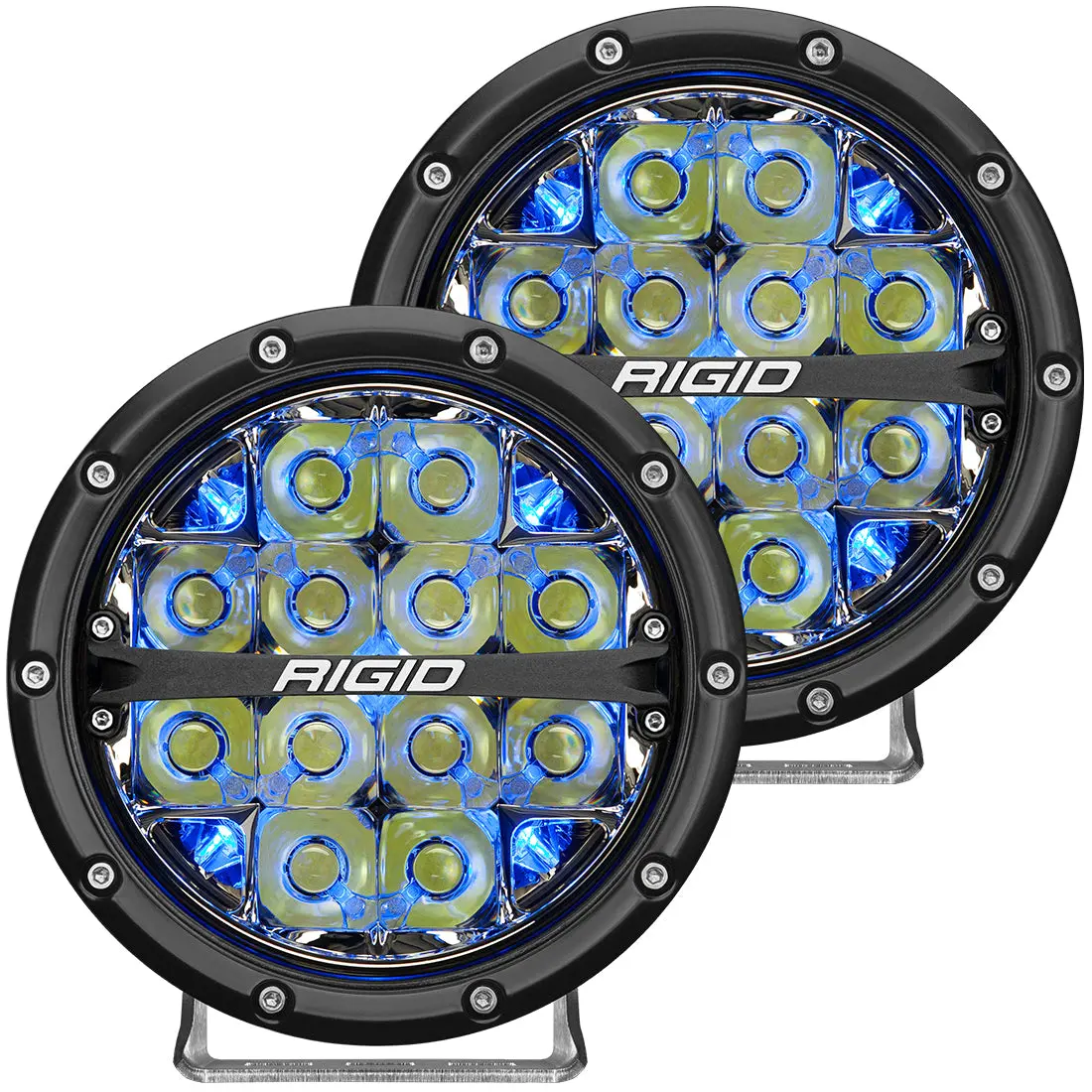 Rigid 360-Series 6 Inch Round Led Off-Road Light, Spot Beam Pattern For High Speeds, Blue Backlight, Pair 1