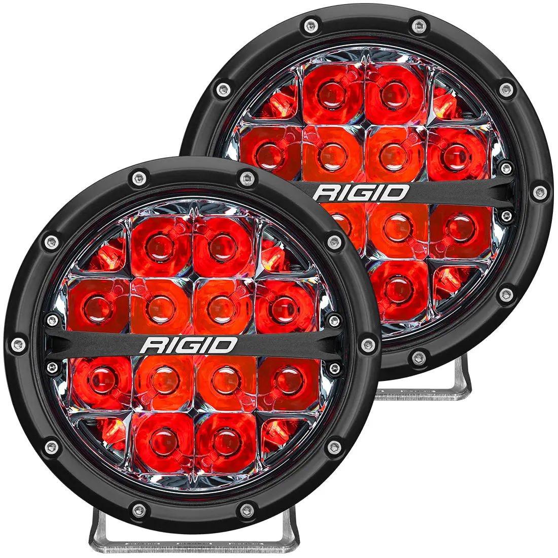 Rigid 360-Series 6 Inch Round Led Off-Road Light, Spot Beam Pattern For High Speeds, Red Backlight, Pair 1