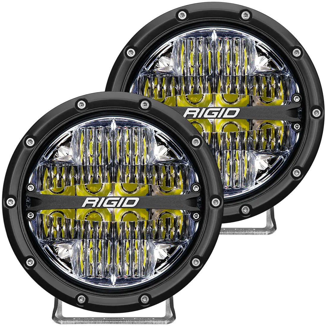 Rigid 360-Series 6 Inch Round Led Off-Road Light, Drive Beam Pattern For Moderate Speeds, White Backlight, Pair 1