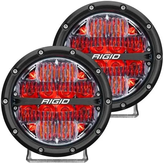 Rigid 360-Series 6 Inch Round Led Off-Road Light, Drive Beam Pattern For Moderate Speeds, Red Backlight, Pair 1
