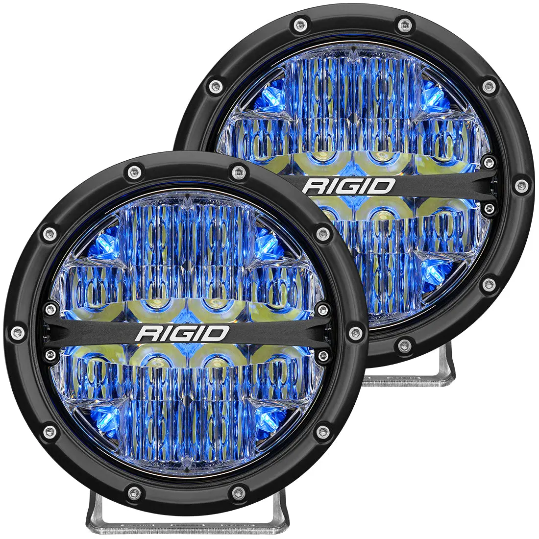 Rigid 360-Series 6 Inch Round Led Off-Road Light, Drive Beam Pattern For Moderate Speeds, Blue Backlight, Pair 1