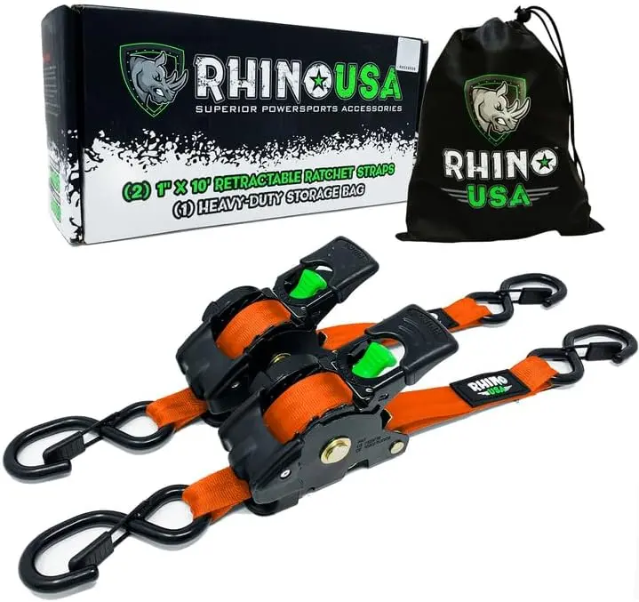 Rhino Usa Retractable Ratchet Straps (2Pk 2Inx10ft) (Orange) 1