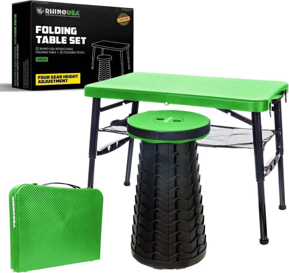 Rhino Usa Portable Camping Table And Stool (Green) 1