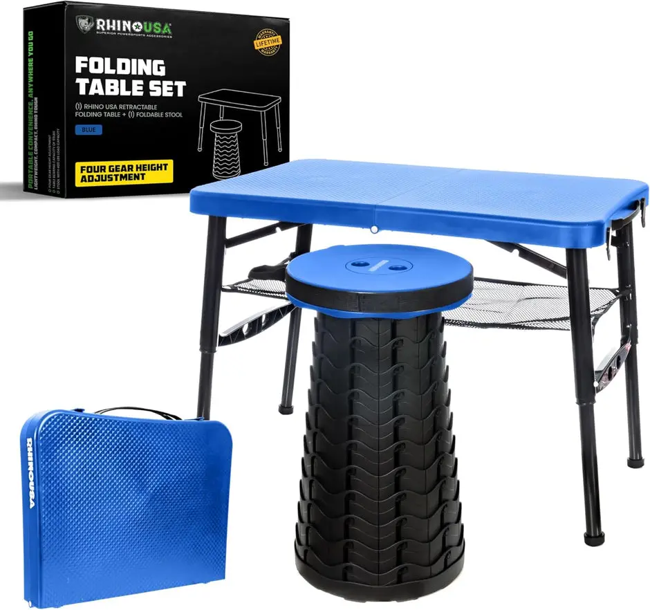 Rhino Usa Portable Camping Table And Stool (Blue) 1