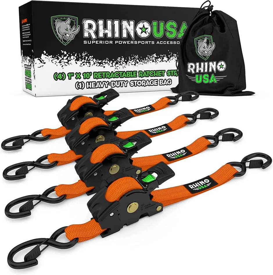 Rhino Usa Retractable Ratchet Straps (4Pk 1Inx10ft) (Orange) 1