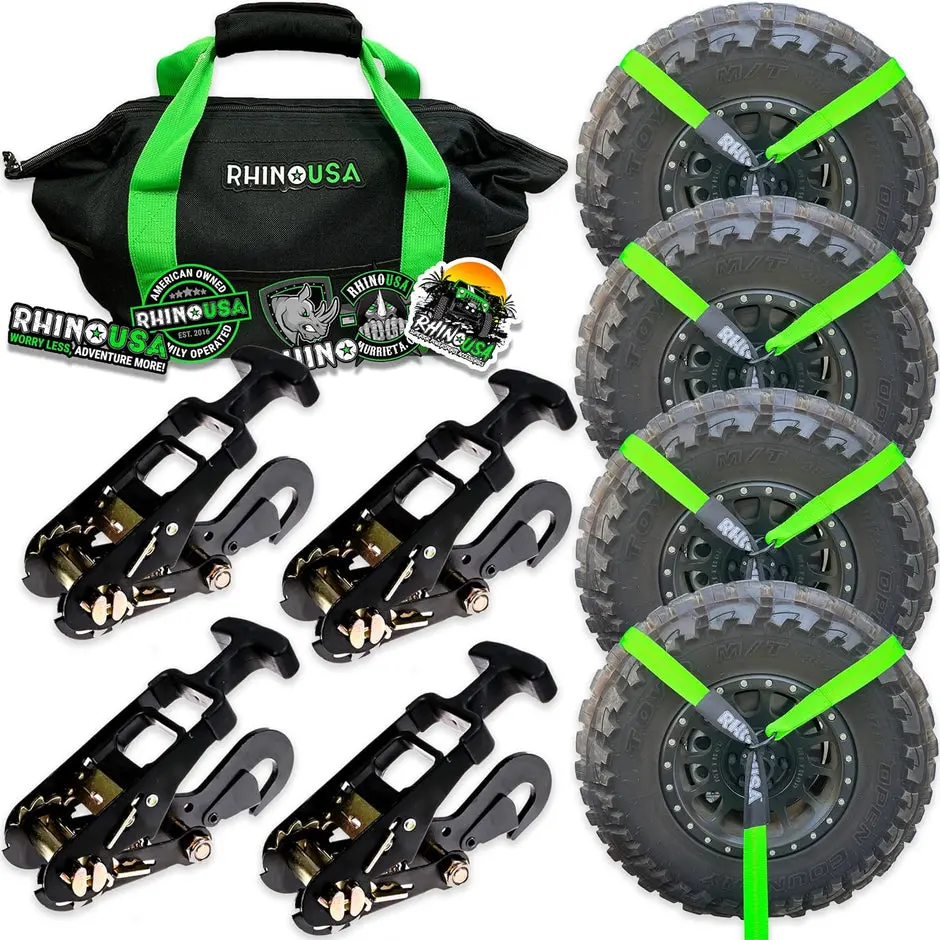 Rhino Usa Lasso Straps; Basket Straps - Green - Snap Hook 1