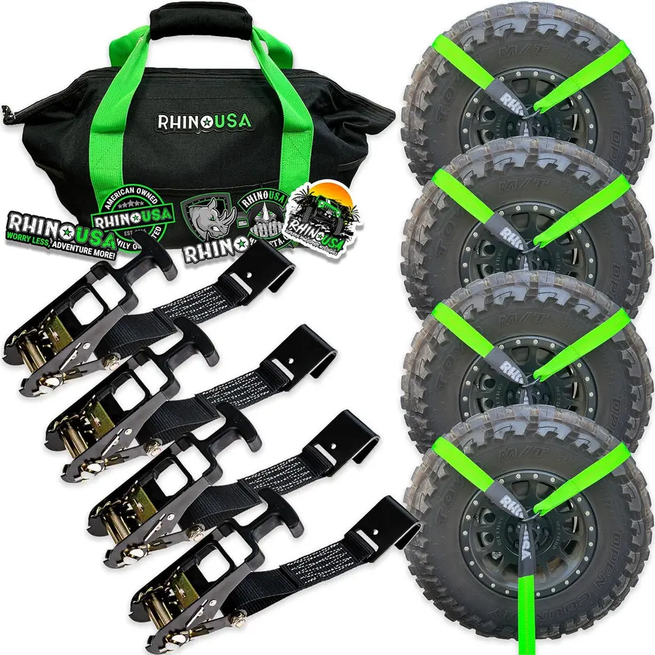 Rhino Usa Lasso Straps; Basket Straps - Green - Flat Hook 1