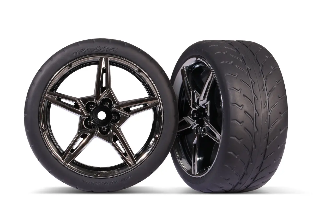 Tires & Wheels, Assembled, Glued (Split-Spoke Black Chrome Wheels, 2.1" Response Tires) (Extra Wide, Rear) (2) 1