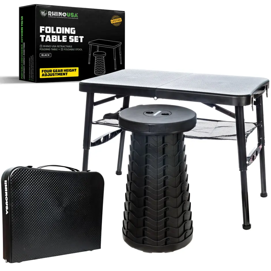 Rhino Usa Portable Camping Table And Stool (Black) 1