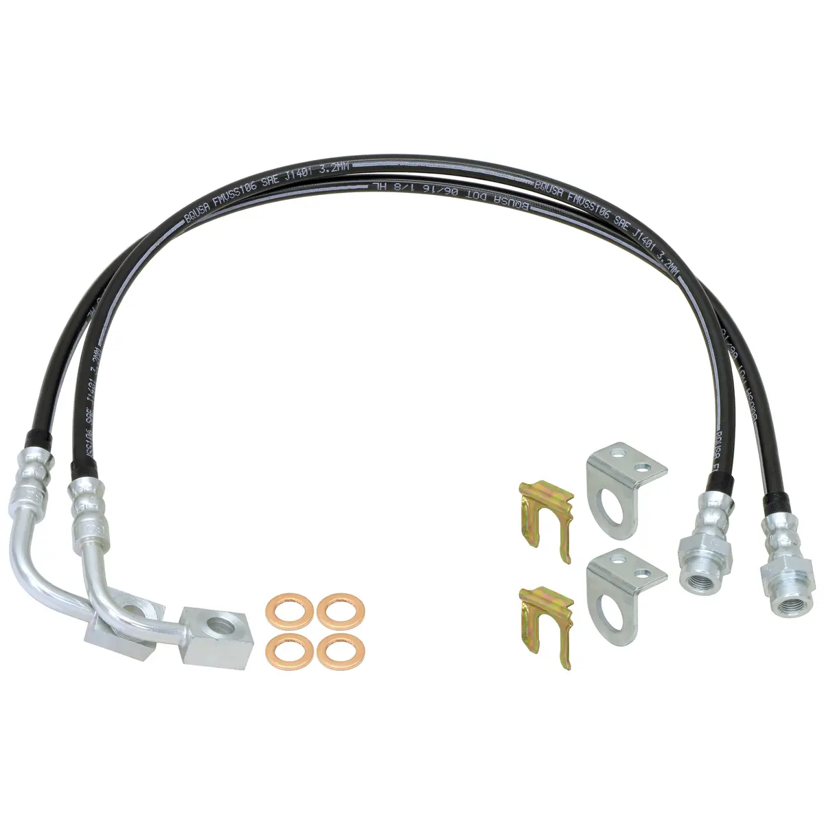 Rockjock Brake Hose Kit, Jk Front (2014-Up), 35 In. Long W/ Single Groove End, Routes By Coil Bucket, Pair 1