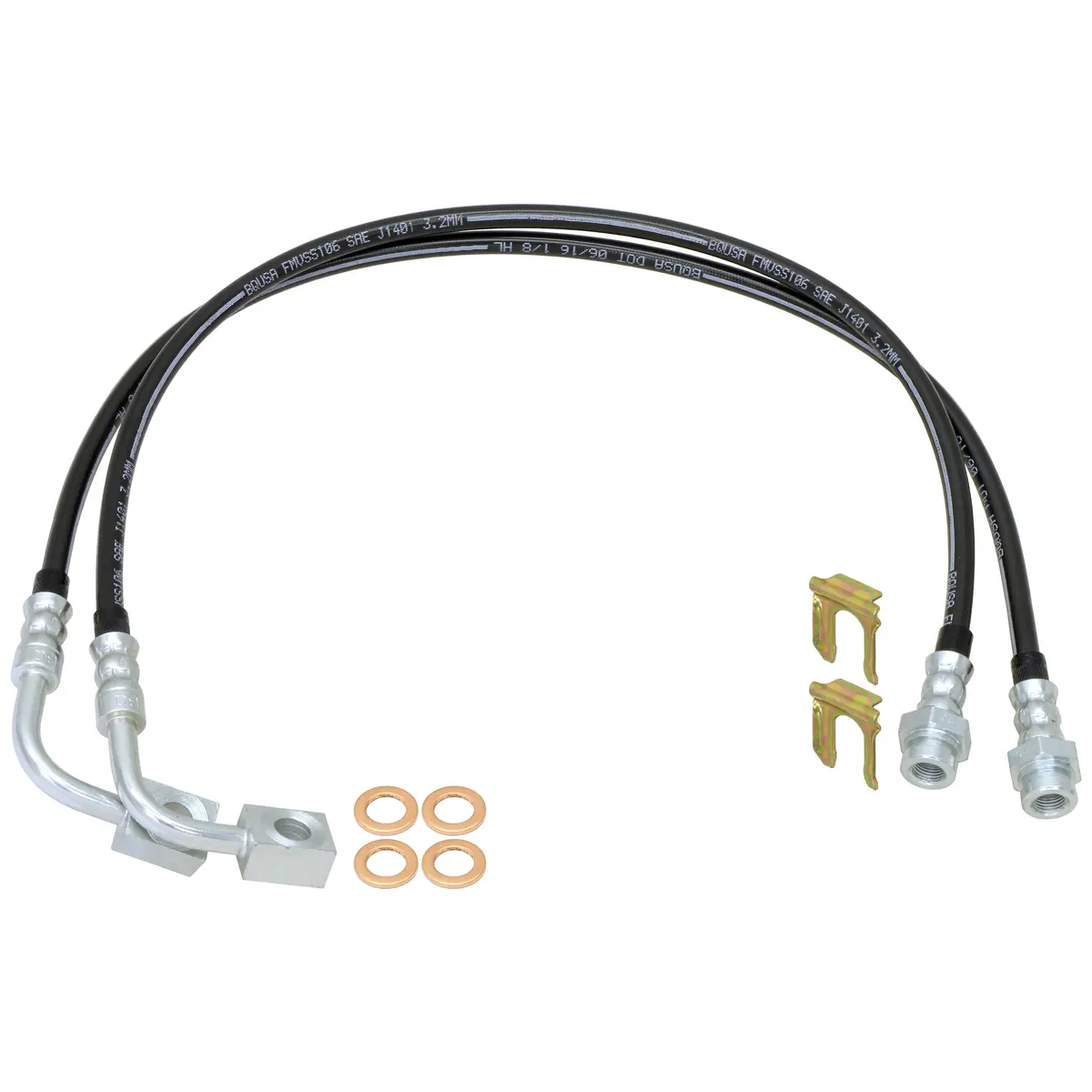 Rockjock Brake Hose Kit, Jk Rear, Incl. Frame Tabs, Clips, Copper Washers, For Use W/O Antirock System, 23.5 In. Long, Pair 1