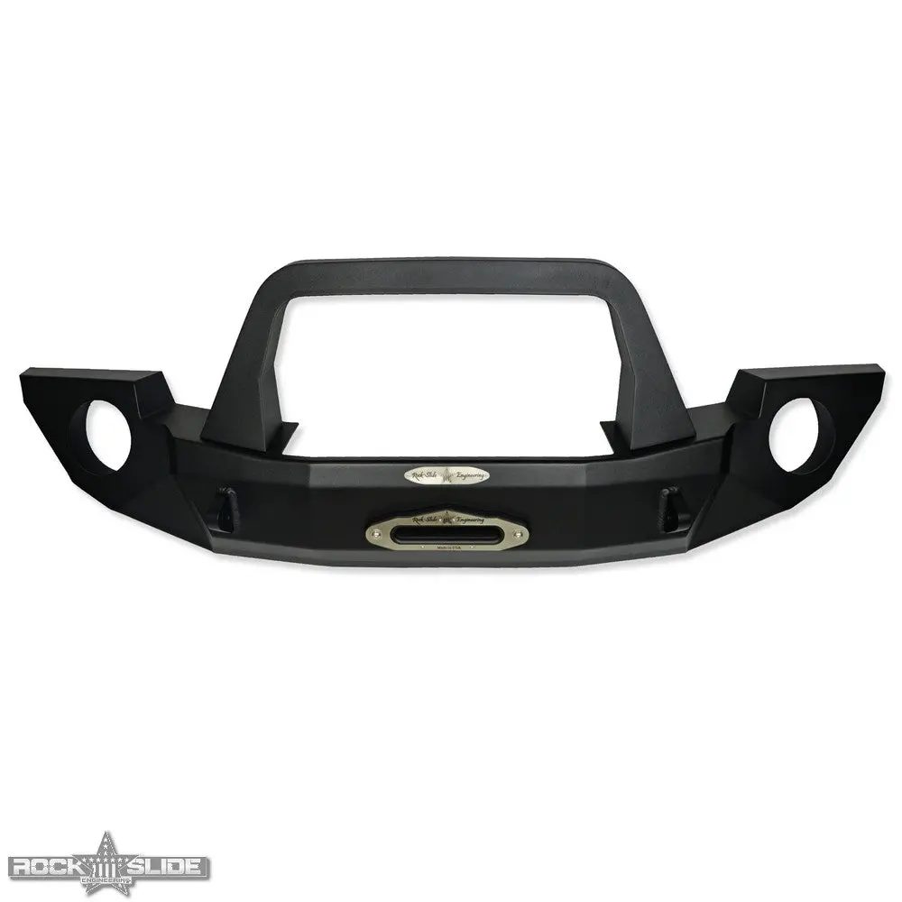 Jeep Jk Full Front Bumper For 07-18 Wrangler Jk With Winch Plate Bull Bar Black Powdercoated Rigid Series Rock Slide Engineering 1