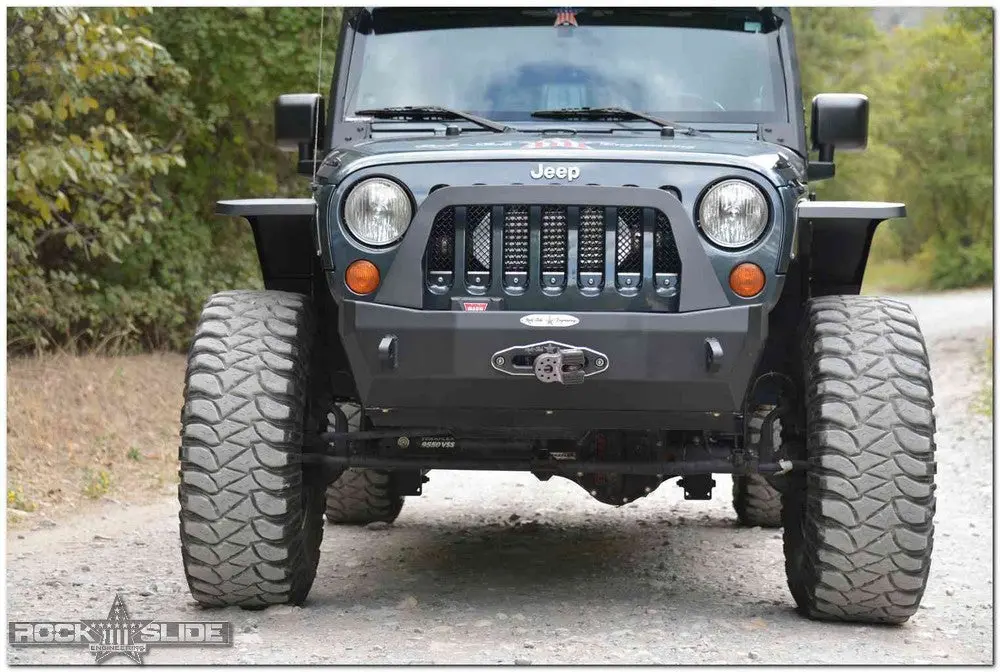 Jeep Jk Shorty Front Bumper For 07-18 Wrangler Jk Complete With Winch Plate Rigid Series Rock Slide Engineering 1