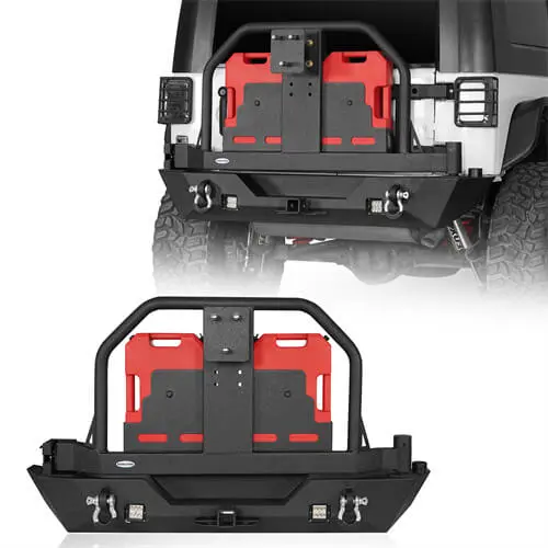 Hooke Road Rear Bumper W/Oil Drum Rack Bar & Spare Tire Frame(07-18 Jeep Wrangler Jk) 1
