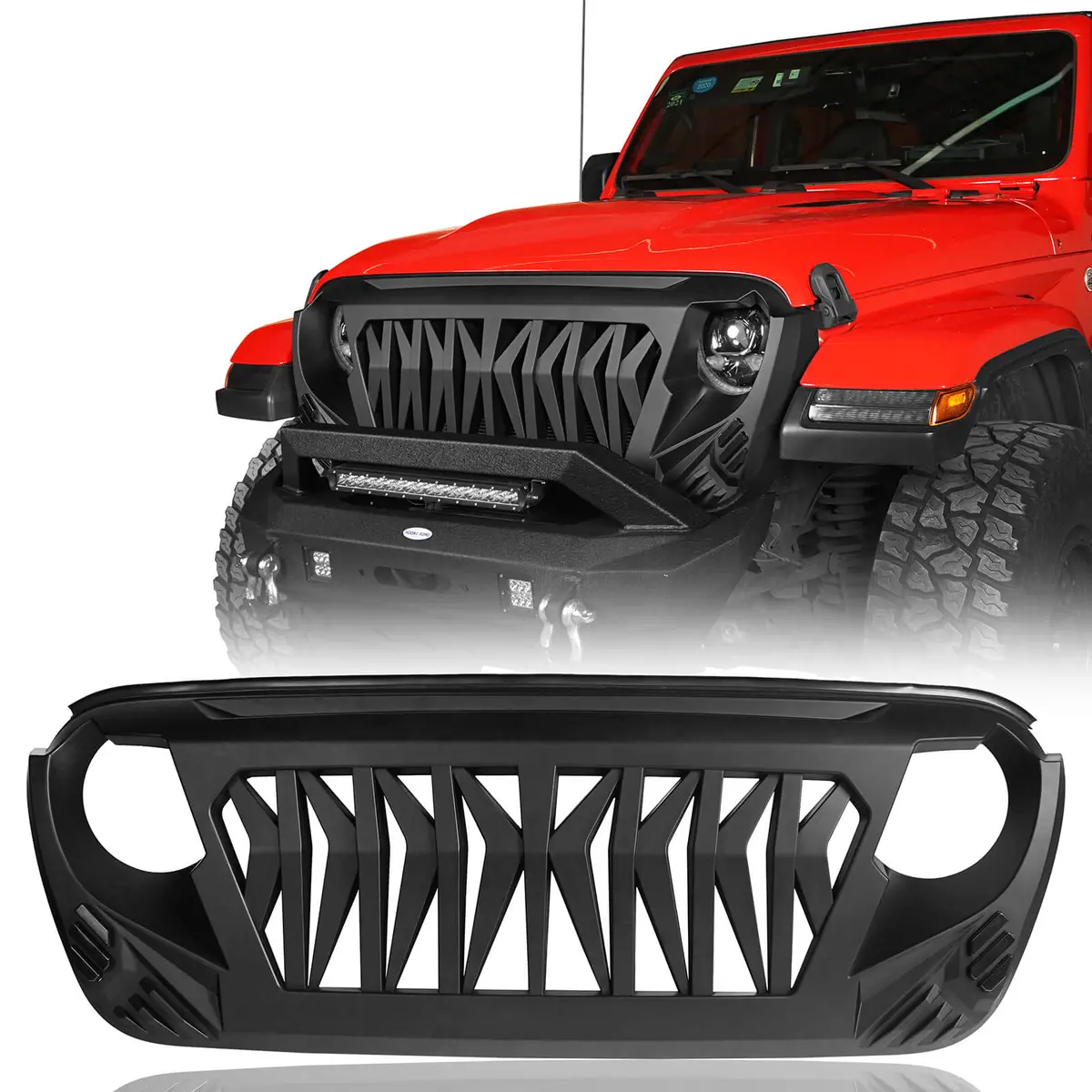 Hooke Road Matte Black  Grille W/ Amber Turn Signal Lights(18-24 Jeep Wrangler Jl & 20-24 Gladiator Jt) 1