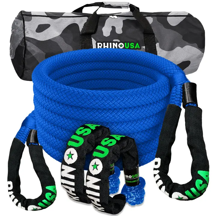 Rhino Usa 7/8" X 30' Kinetic Rope Recovery Kit W/Soft Shackles (Blue) 1
