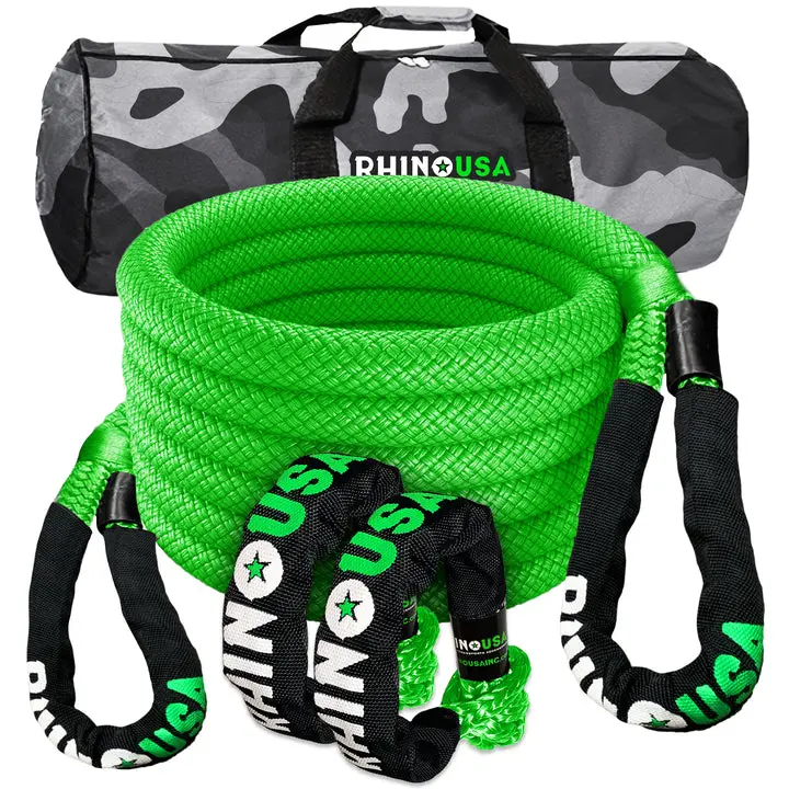 Rhino Usa 7/8" X 30' Kinetic Rope Recovery Kit W/Soft Shackles (Green) 1