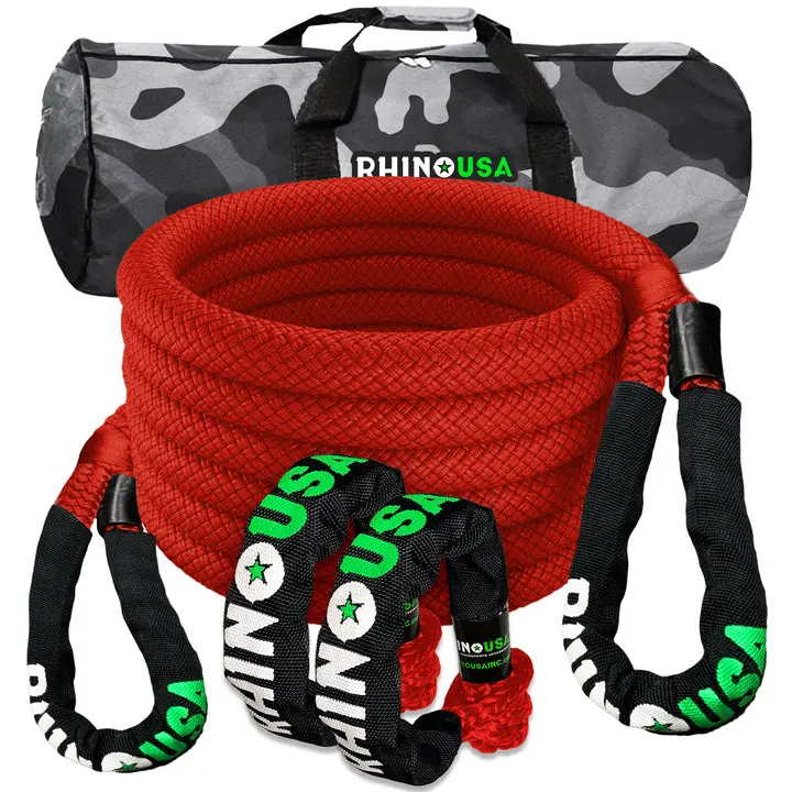 Rhino Usa 7/8" X 30' Kinetic Rope Recovery Kit W/Soft Shackles (Red) 1