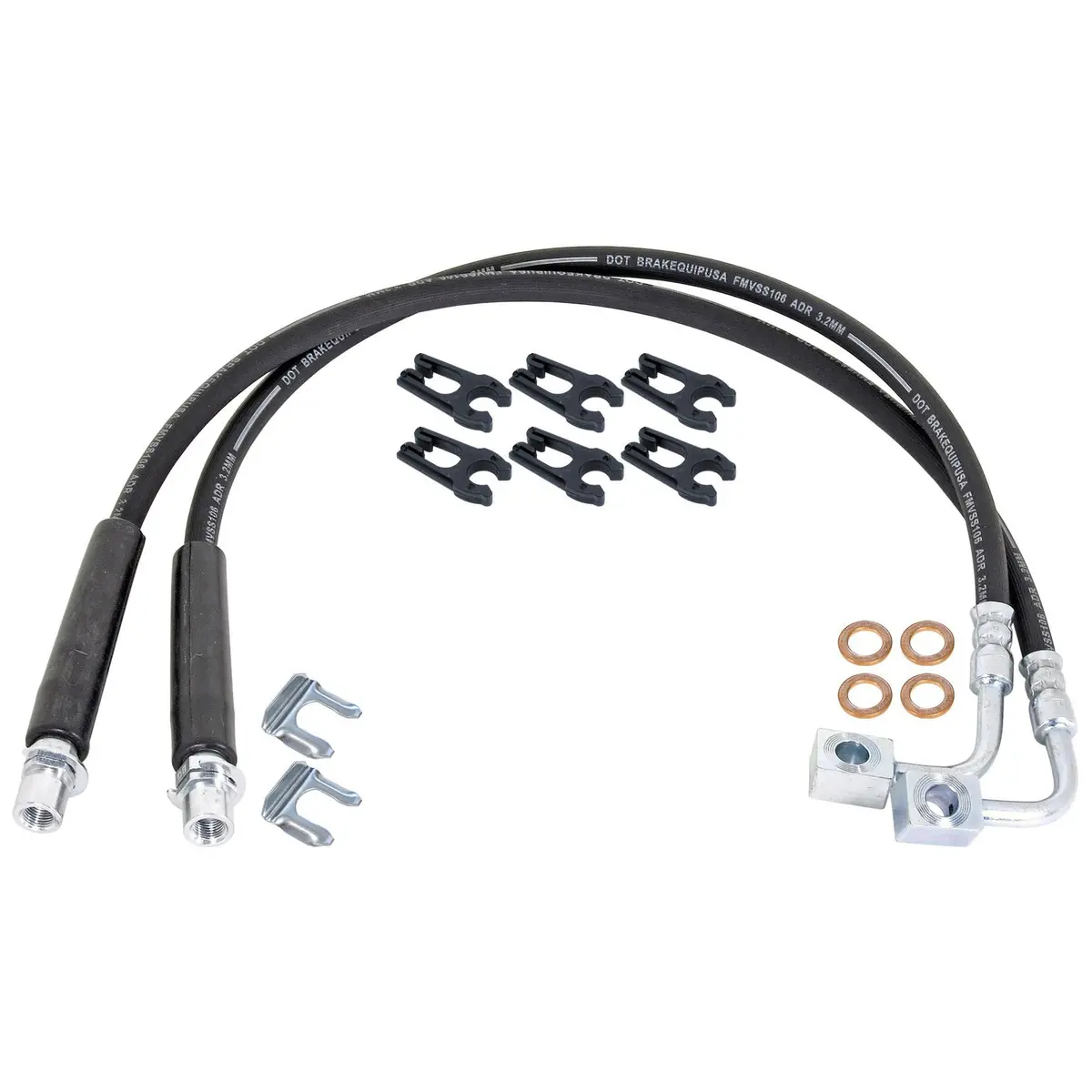 Rockjock Brake Hose Kit, Jt Gladiator Rear, Incl. Hoses, Frame Clips, Copper Washers, Abs Wire Clips, Pair 1
