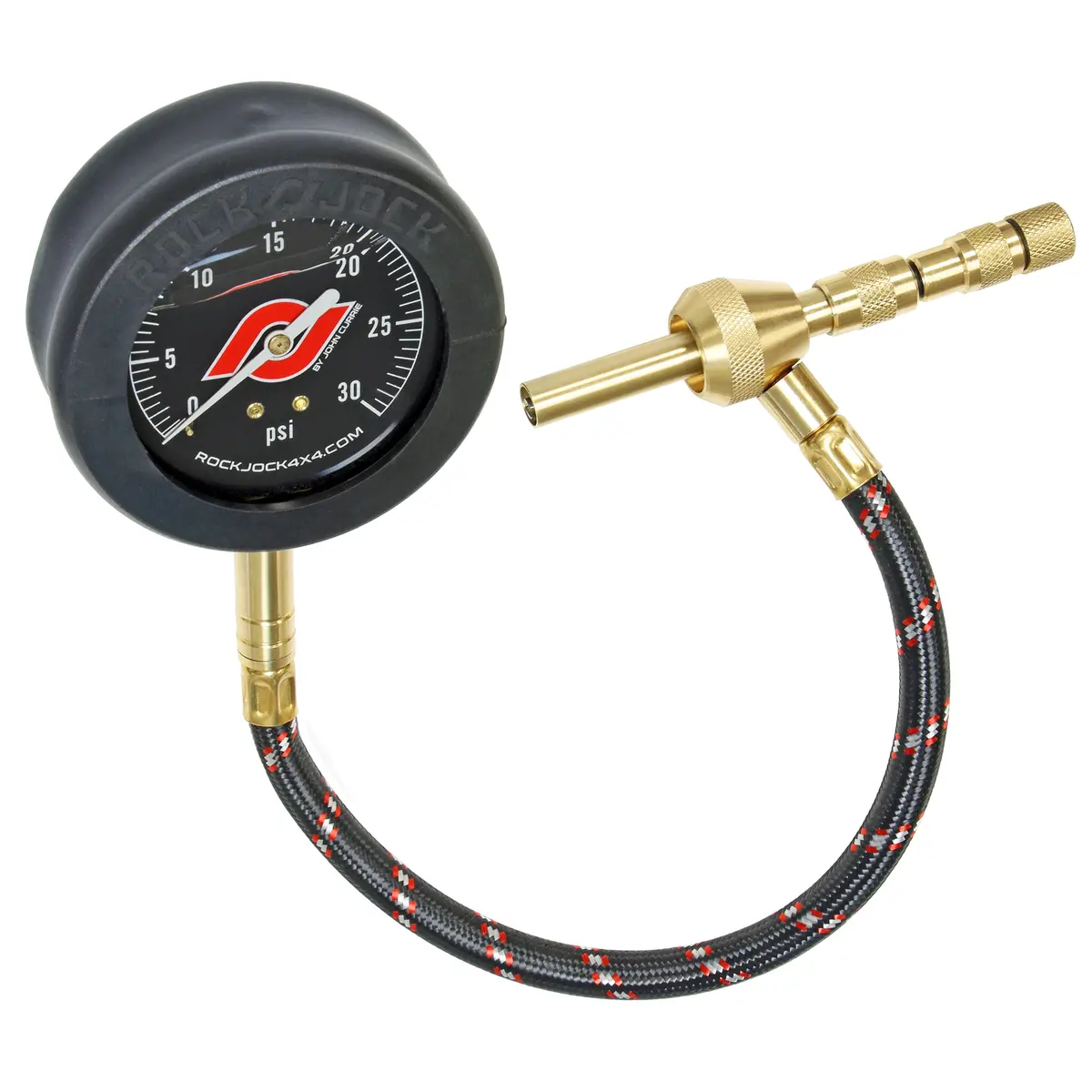 Rockjock Elite Analog Tire Deflator, 3 In. Stainless Steel Liquid Filled Gauge, Rubber Cover, Zipper Case 1