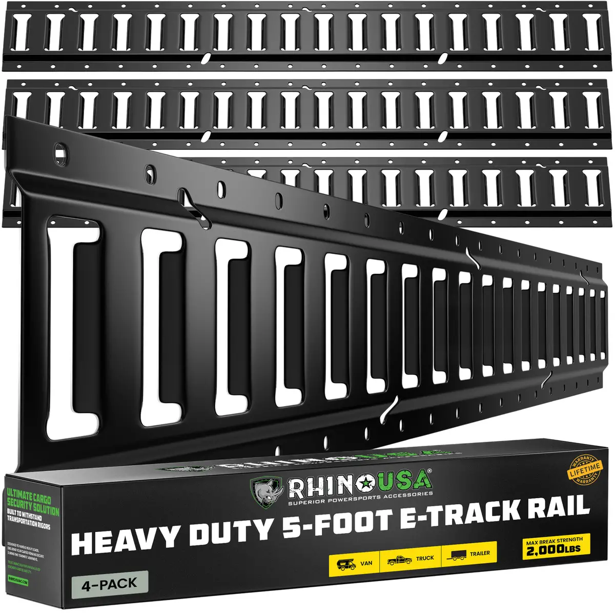 5Ft E-Track Tie-Down Rails, Black (4 Pack) 1