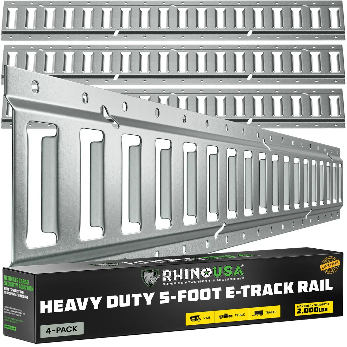 5Ft E-Track Tie-Down Rails, Silver (4 Pack) 1