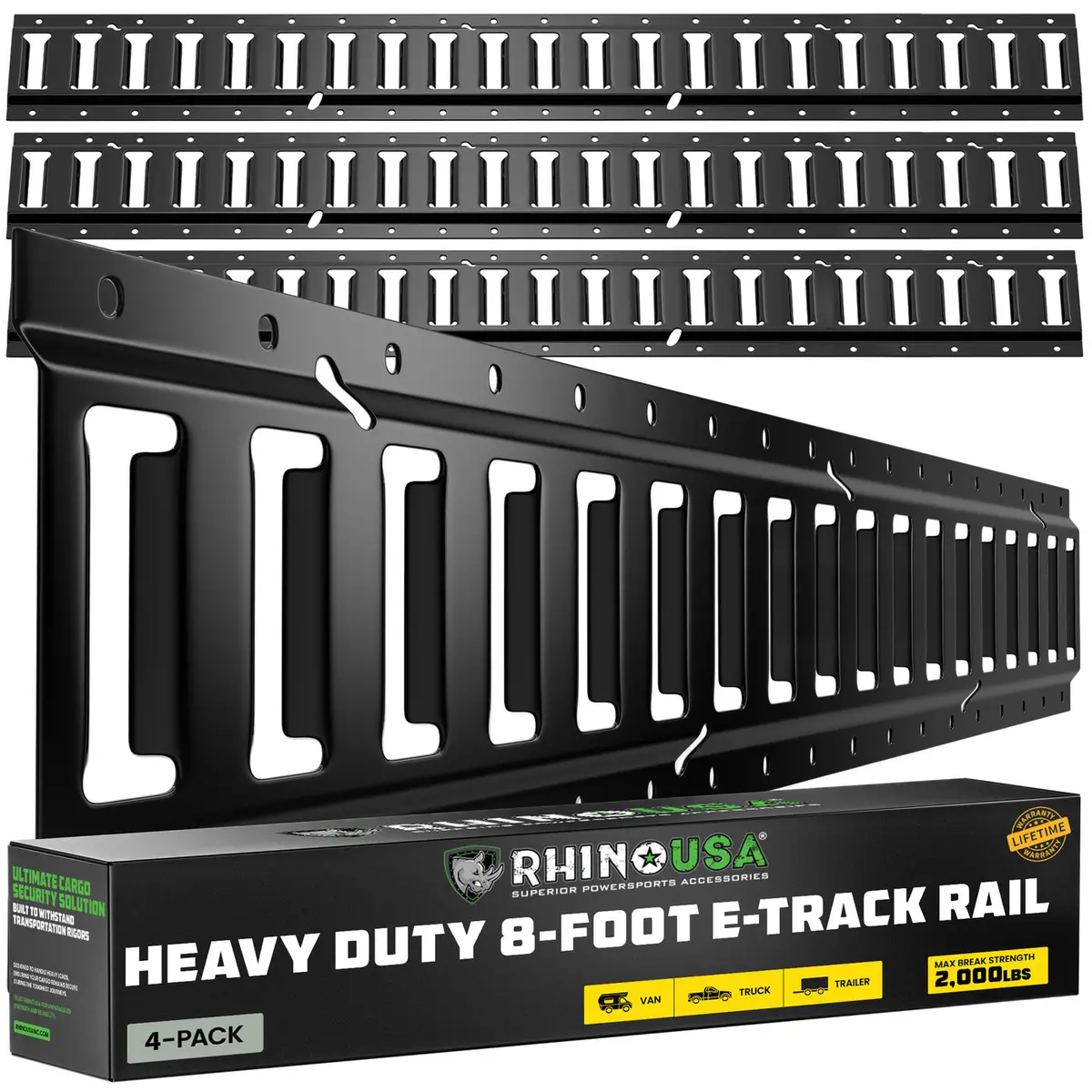 8Ft E-Track Tie-Down Rails, Black (4 Pack) 1