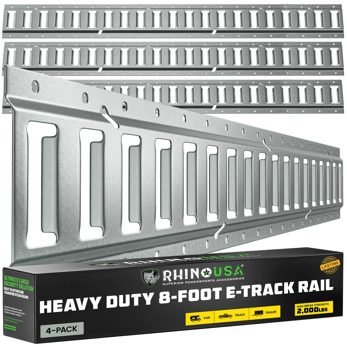 8Ft E-Track Tie-Down Rails, Silver (4 Pack) 1
