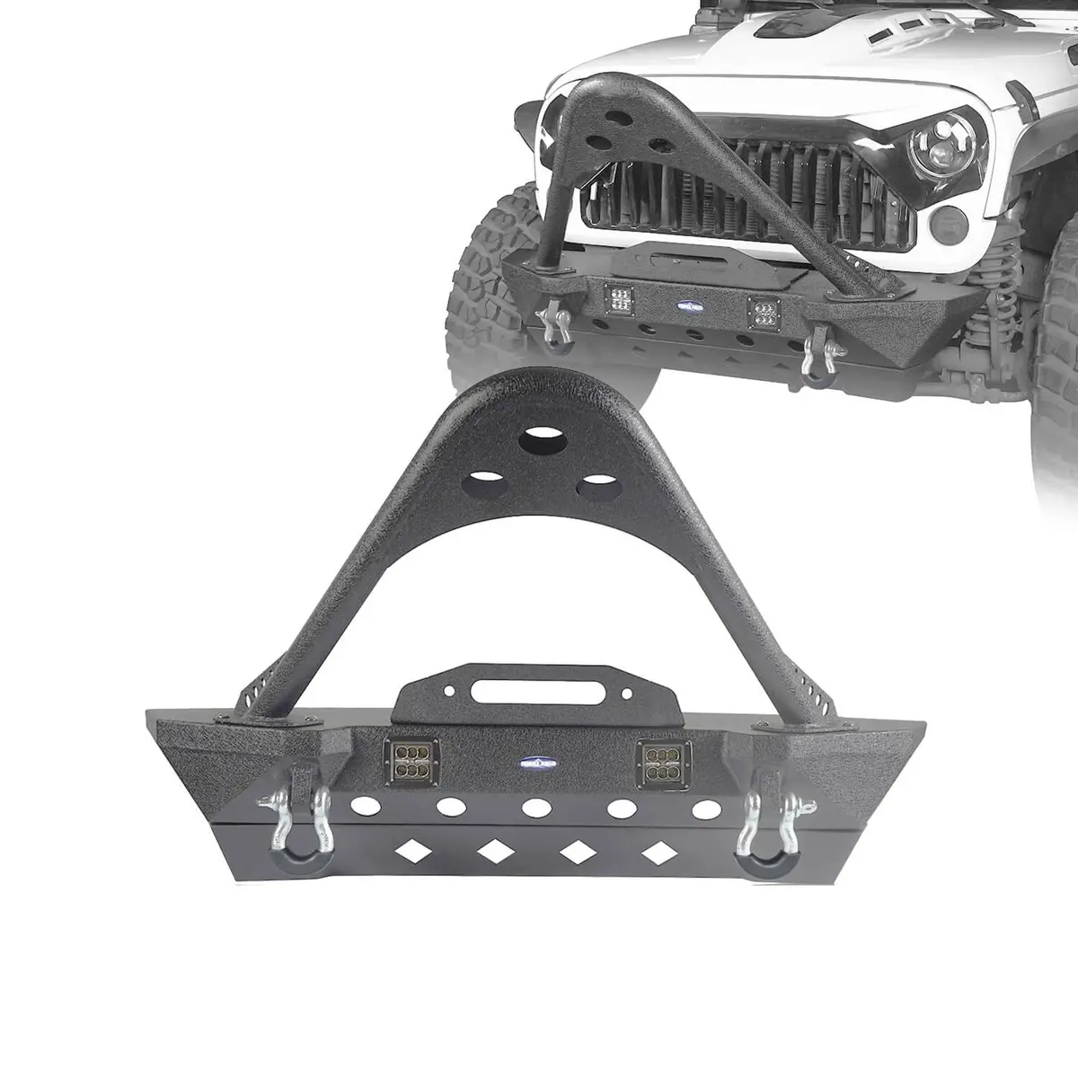 Hooke Road Stubby Front Bumper W/Stinger & Winch Plate Mount W/ 2X 18W Led Spotlight(Jeep Wrangler Jk) 1