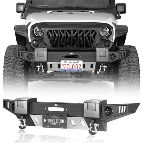 Aftermarket Front Bumper W/ Winch Plate & Led Lights For 2007-2018 Jeep Wrangler Jk - Hooke Road 1
