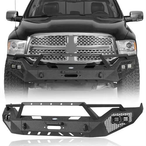 Aftermarket Front Bumper W/ Winch Plate & Grill Guard For 2013-2018 Ram 1500 (Excluding Rebel) - Hooke Road 1