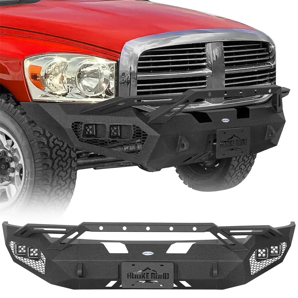 Aftermarket Front Bumper W/ Winch Plate & 4 × Led Lights (06-08 Ram 1500) - Hooke Road 1