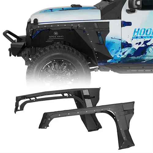 Armor Style Aftermarket Front Fender Flares W/ Led Turn Signal Lights For 2018-2026 Jeep Wrangler Jl & Gladiator Jt - Hooke Road 1
