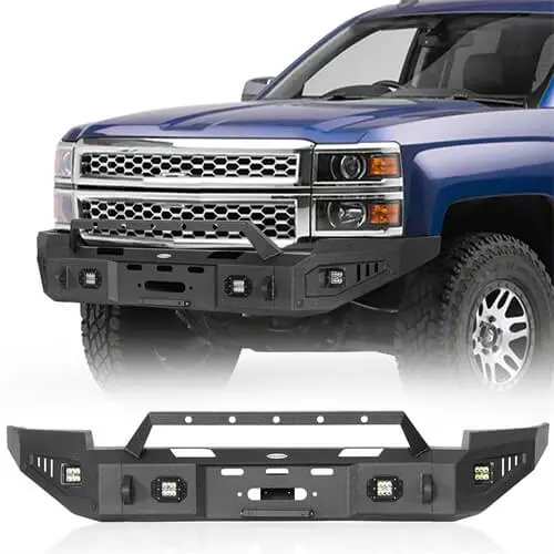Hooke Road Aftermarket Full Width Front Bumper W/ Winch Plate & Led Lights ( 2014-2015 Chevy Silverado 1500) 1