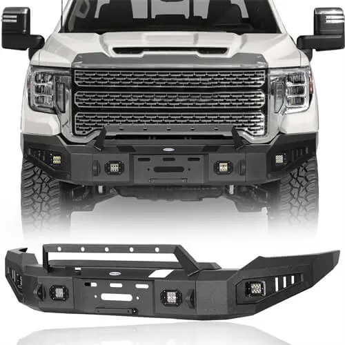 Aftermarket Full-Width Front Bumper W/ Winch Plate & Led Spotlights For 2020-2023 Gmc Sierra 2500Hd/3500Hd - Hooke Road 1