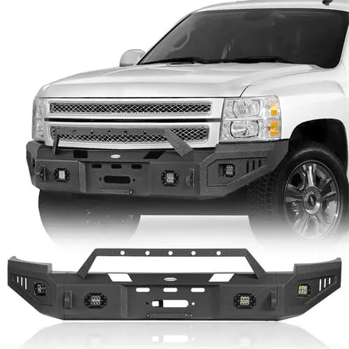 Aftermarket Full Width Front Bumper W/ Winch Plate For 2007-2013 Chevy Silverado 1500 - Hookeroad 1
