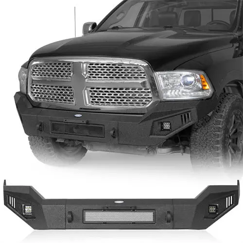 Aftermarket Full Width Front Bumper W/ Led Spotlights For 2013-2018 Dodge Ram 1500 (Excluding Rebel)- Hooke Road 1
