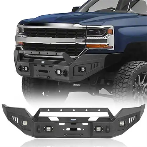 Aftermarket Full-Width Front Bumper W/ Winch Plate & Led Lights For 2016 2017 2018 Silverado 1500 - Hooke Road 1
