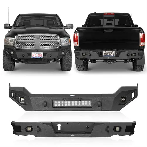 Full Width Front Bumper W/ Led Spotlights For 2013-2018 Dodge Ram 1500 (Excluding Rebel)- Hooke Road 1