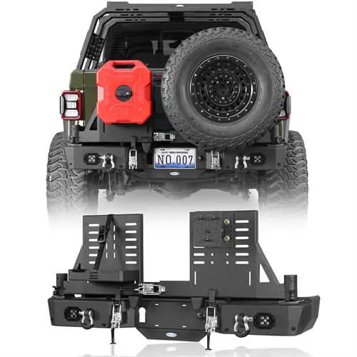 Aftermarket Rear Bumper W/ Dual Swing Arms & Tire Carrier & 5.3-Gallon Jerry Can Holder For 2020-2026 Jeep Gladiator Jt Models With Oem Rear Bumper Frame Mounts  - Hooke Road 1